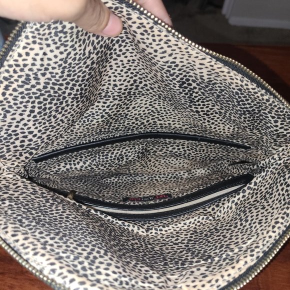 JustFab Black & Gold Studded PU Vegan Leather Clutch Fold Over Biker Punk Goth - Picture 6 of 12